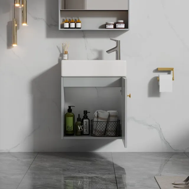 DESMIU Badkamermeubel - Wandhangend Wasbakmeubel Met Keramische Wastafel En Softclose - Voor Kleine Badkamer - MDF - Grijs Wit - 46 Cm