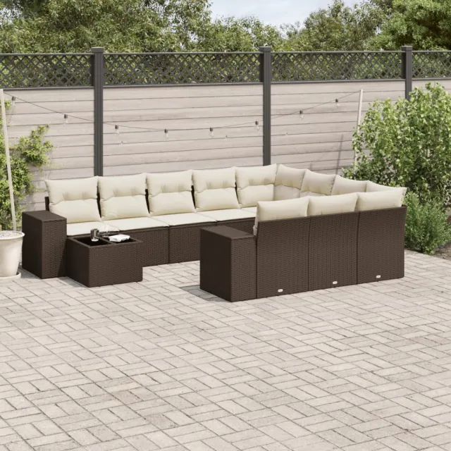 vidaXL 11-delige Loungeset met kussens poly rattan bruin, foto 2