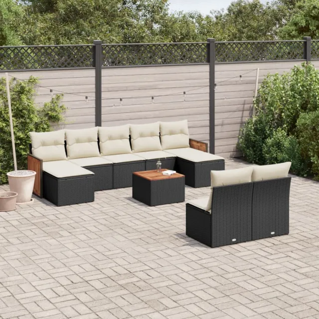 vidaXL 10-delige Loungeset met kussens poly rattan zwart, foto 2