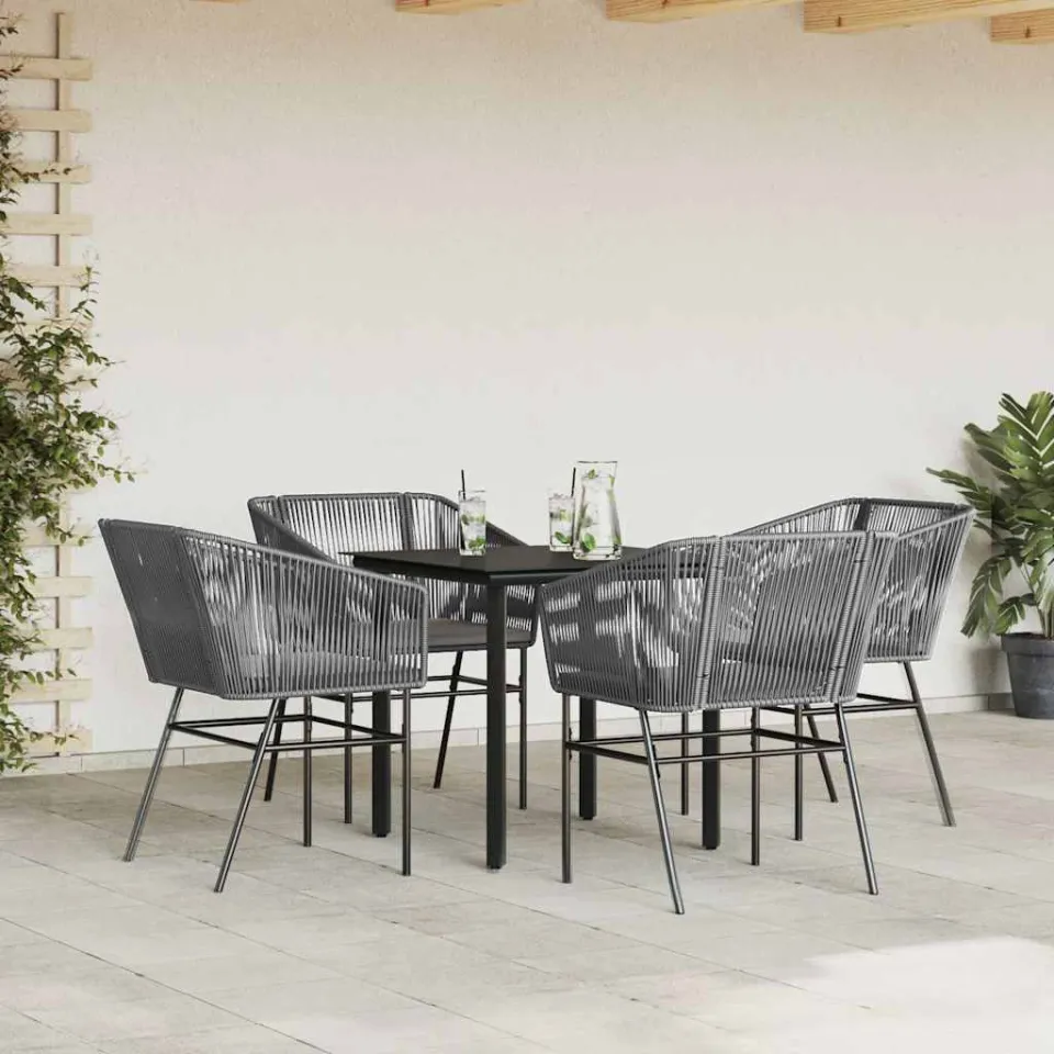 vidaXL 5-delige Tuinset met kussens poly rattan glas grijs, foto 2