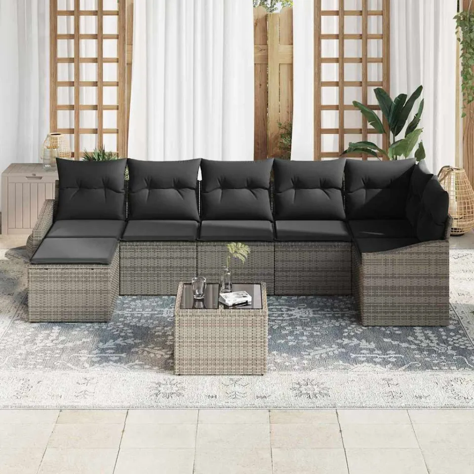 vidaXL Tuin Sofa Set 8 st Lichtgrijs poly rattan, foto 3