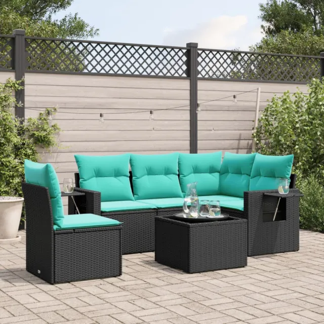 vidaXL 6-delige tuinbankset met kussens van zwart polyrotan, foto 2