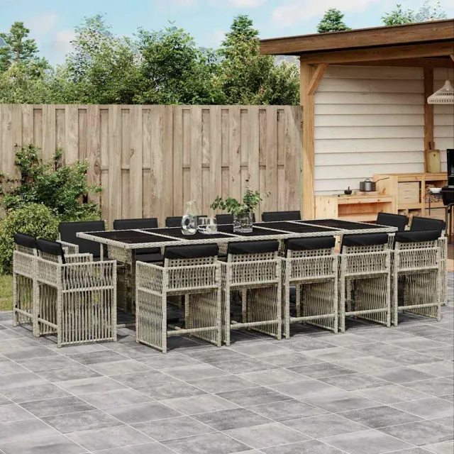 vidaXL 15-delige Tuinset met kussens poly rattan lichtgrijs grijs, foto 2