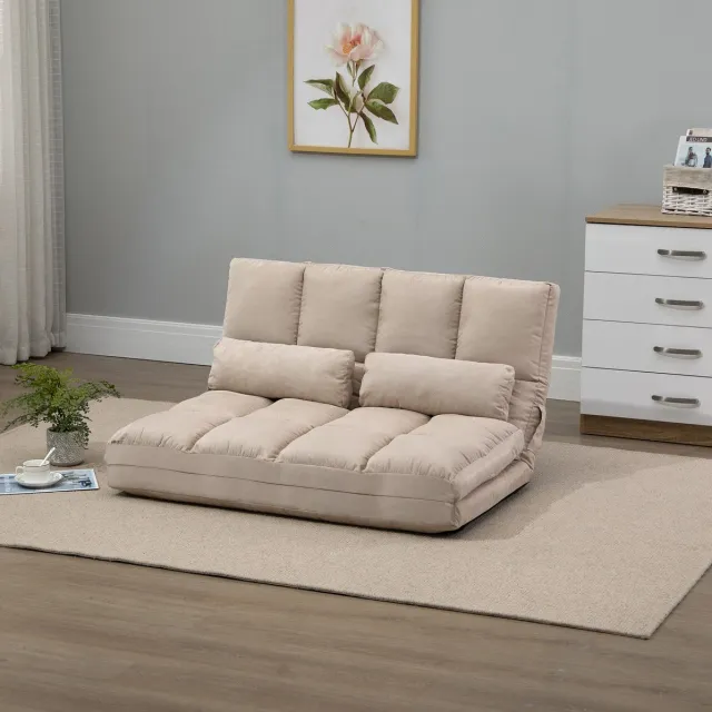 MEUNIQ Slaapbank 2-in-1 102 x 73 x 60 cm met 3-standen verstelbare rugleuning, fluwelen bekleding en metalen frame voor woonkamer en slaapkamer, beige