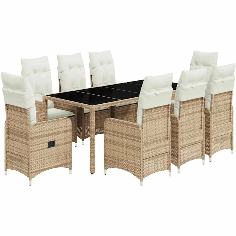 vidaXL 9-delige Bistroset met kussens poly rattan beige, foto 3