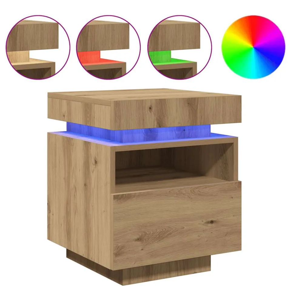 vidaXL Nachtkastje met LED-verlichting 40x39x48,5 cm artisanaal eiken, foto 3
