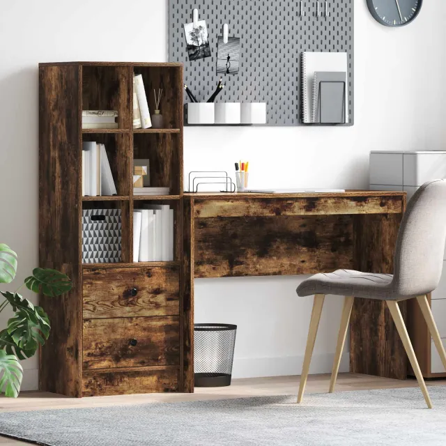 vidaXL Bureau Gerookt eiken 145,5 x 40 x 127 cm 2 st, foto 2