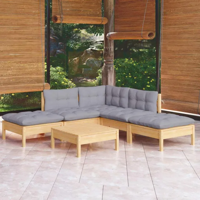 vidaXL 6-delige Loungeset met grijze kussens grenenhout Grijs