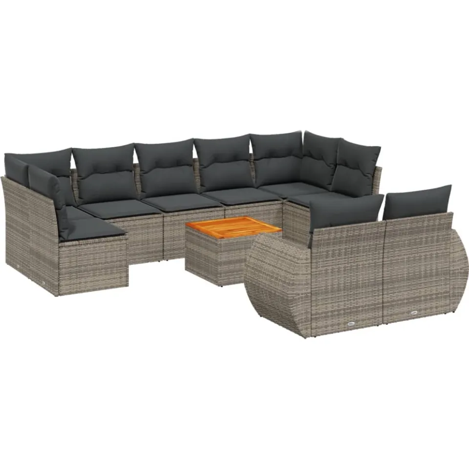 vidaXL 10-delige Loungeset met kussens poly rattan grijs, foto 3