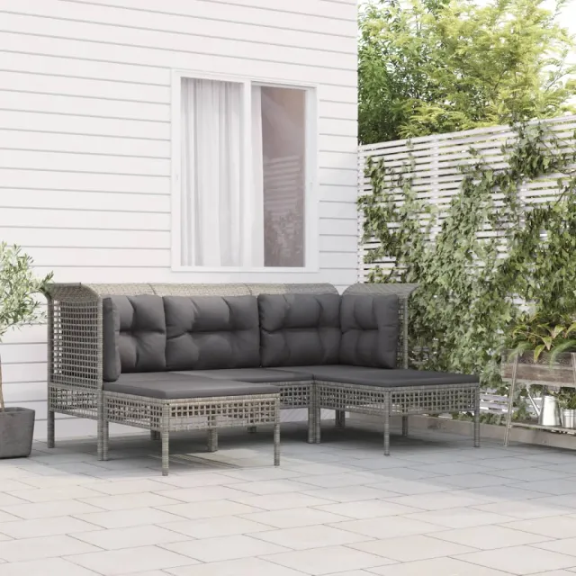vidaXL 5-delige Loungeset met kussens poly rattan grijs, foto 2