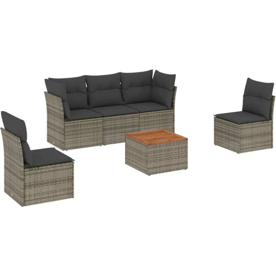 vidaXL 6-delige Loungeset met kussens poly rattan grijs, foto 3
