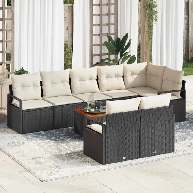 vidaXL Tuinbankenset 9 st Zwart poly rattan, foto 2