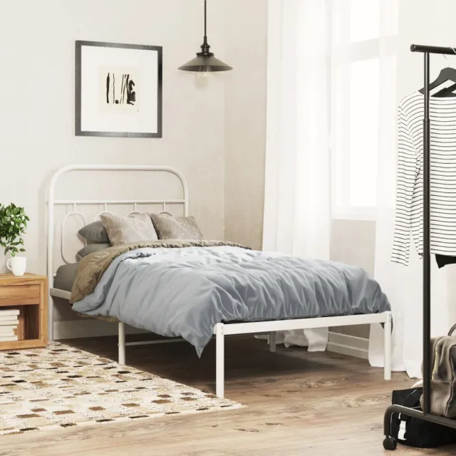 vidaXL Bedframe met hoofdbord metaal wit 90x200 cm
