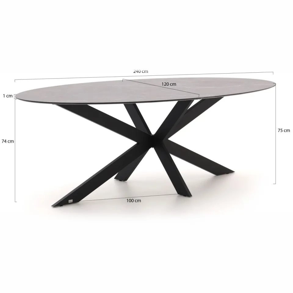 Manifesto Furniture Manifesto Novara/Furato ellips 240cm dining tuinset 7-delig zwart, foto 3
