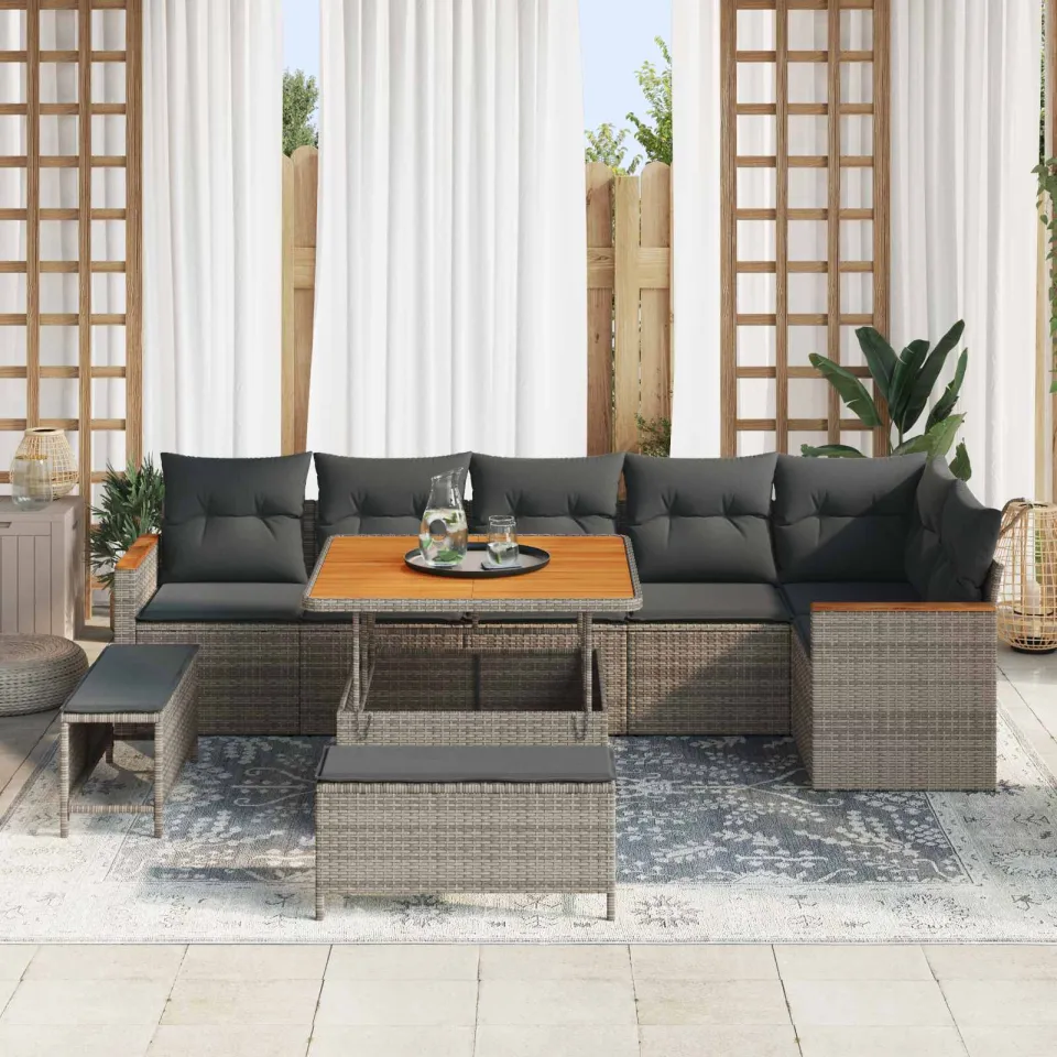 vidaXL Tuinbankenset 9 st Grijs poly rattan, foto 3