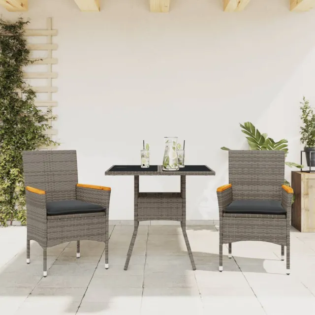 vidaXL 3-delige Tuinset met kussens poly rattan en glas grijs, foto 2