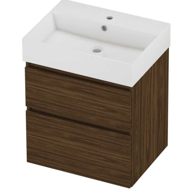 Proline Zara Badmeubelset Porselein Loft 1 Kraangat Asymmetrisch 60x46x73 cm Glans Wit Cabana Oak Eiken