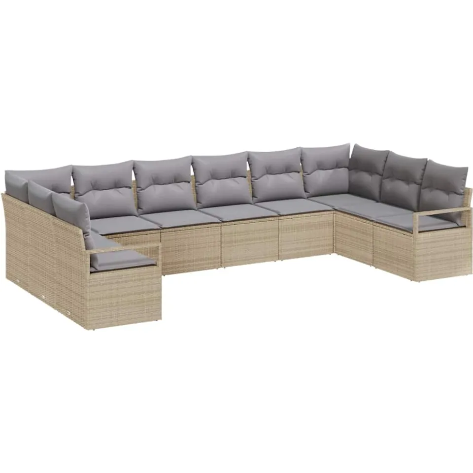 vidaXL Bankstel 10 st Beige poly rattan