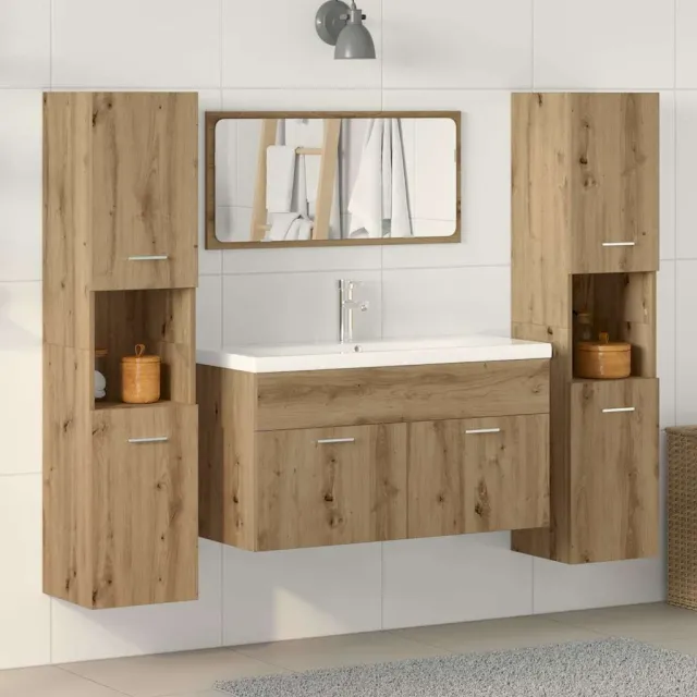 vidaXL 4-delige Badkamermeubelset bewerkt hout artisanaal eikenkleur Bruin