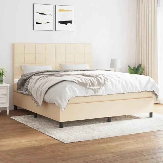 vidaXL Boxspring met matras stof crèmekleurig 160x200 cm