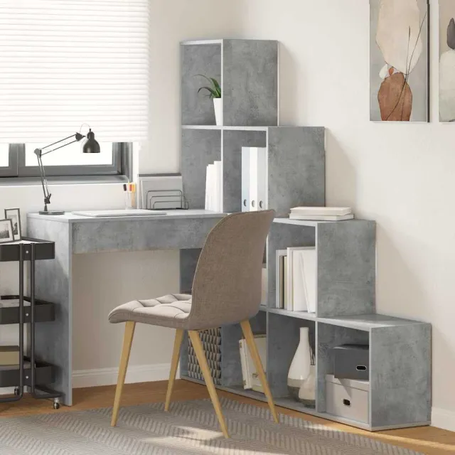 vidaXL Hoekbureau Beton Grijs 101,5 x 149,5 x 149,5 cm Bewerkt hout, foto 2