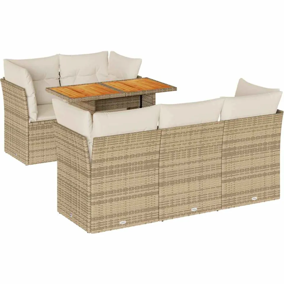 vidaXL 6-delige Loungeset met kussens poly rattan beige, foto 3