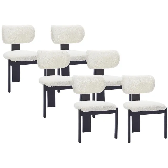 Vente-unique Set van 6 stoelen in boucléstof en zwart rubberhout - Wit - WILANA