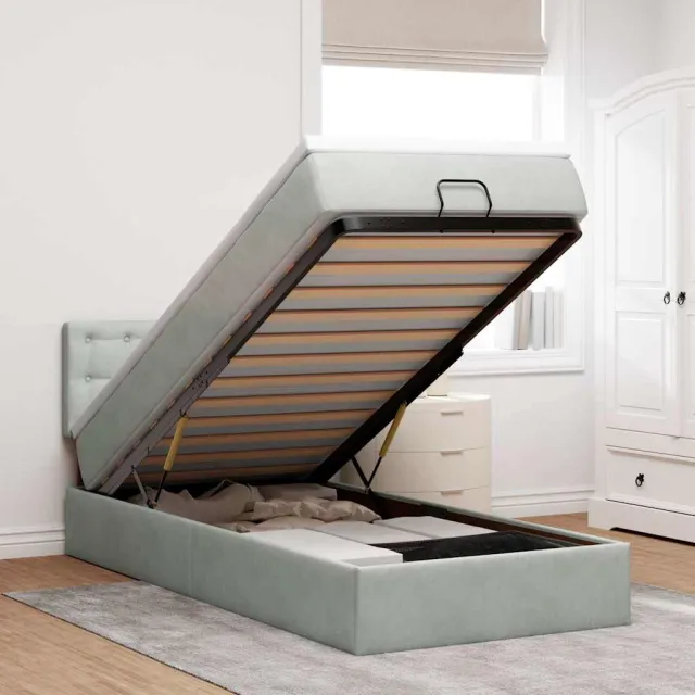 vidaXL Ottoman bed met matras en LED's 90x200cm fluweel lichtgrijs