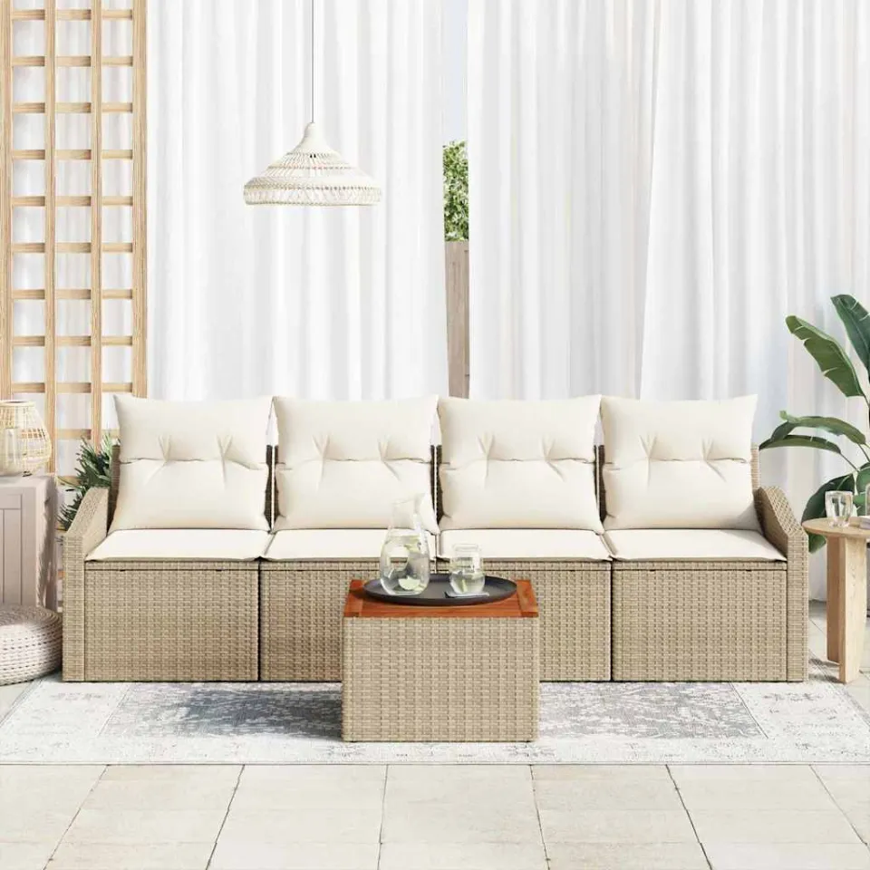 vidaXL Tuinbankenset 5 st Beige poly rattan, foto 2