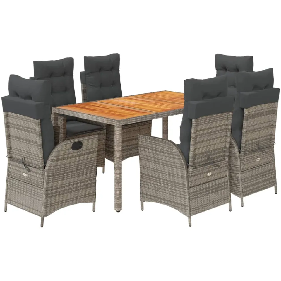 vidaXL 7-delige Tuinset met kussens poly rattan grijs, foto 3
