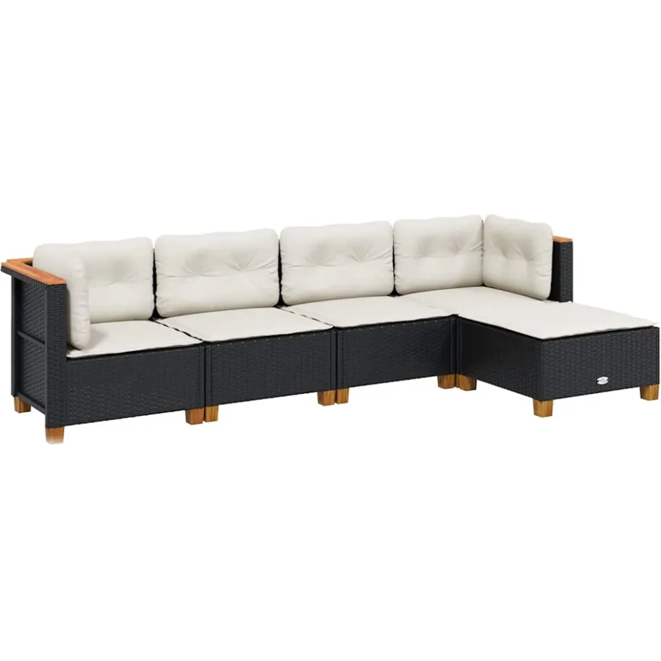 vidaXL 5-delige Loungeset met kussens poly rattan zwart, foto 3
