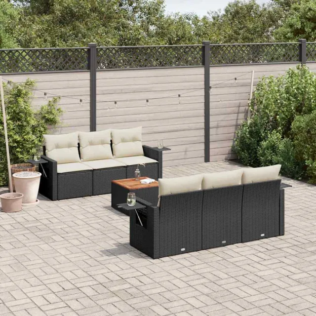 vidaXL 7-delige Loungeset met kussens poly rattan zwart, foto 2