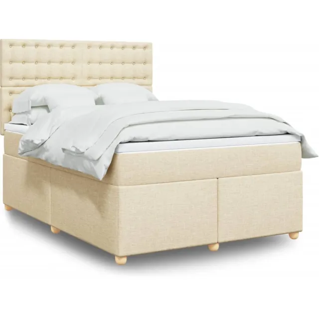 vidaXL Boxspring met matras stof crèmekleurig 140x200 cm