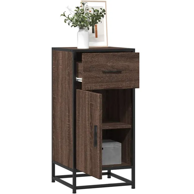 vidaXL Dressoir 35,5x35x76 cm bewerkt hout en metaal bruin eikenkleur