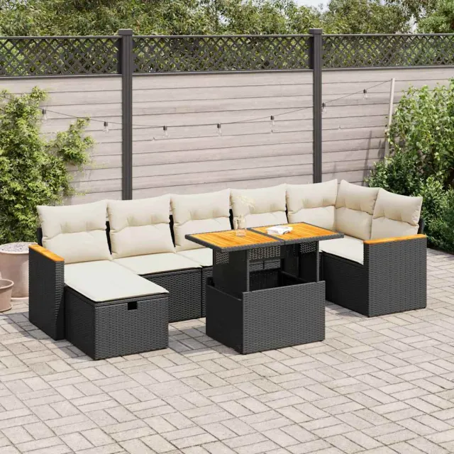 vidaXL 5-delige Loungeset met kussens poly rattan zwart, foto 2