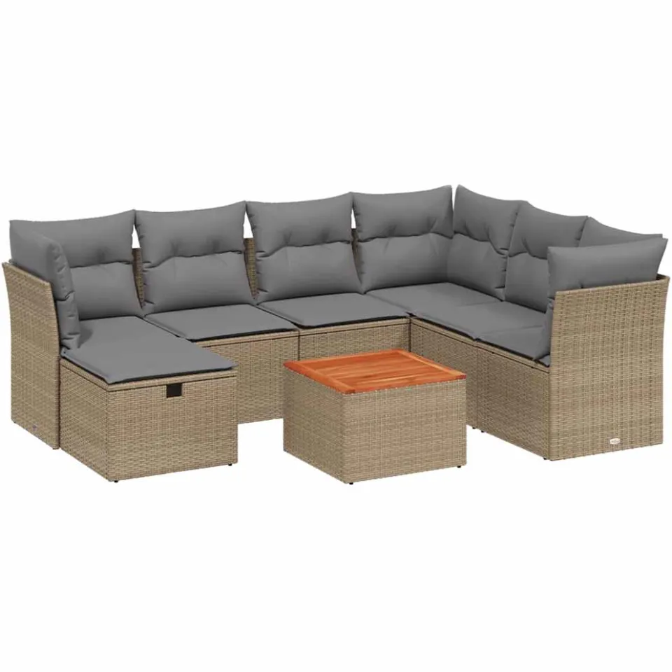 vidaXL 8-delige Loungeset met kussens poly rattan gemengd beige, foto 3