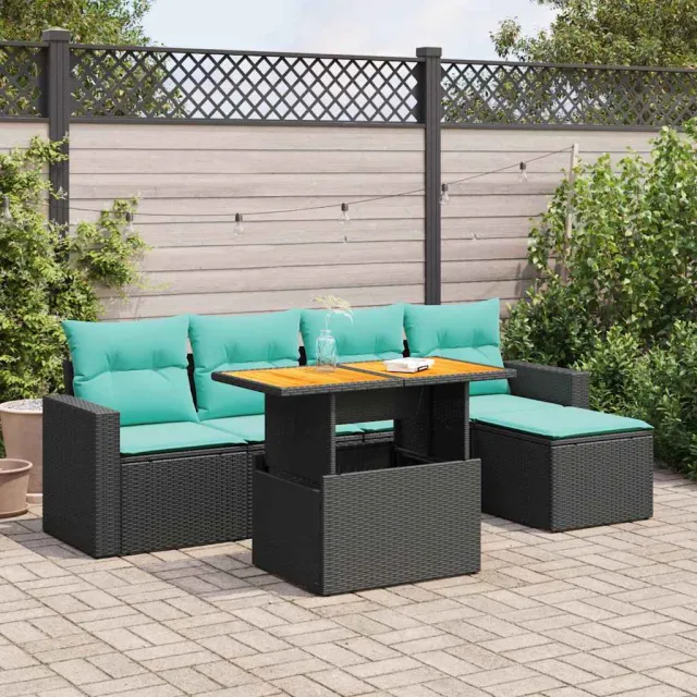 vidaXL 6-delige Loungeset met kussens poly rattan zwart, foto 2