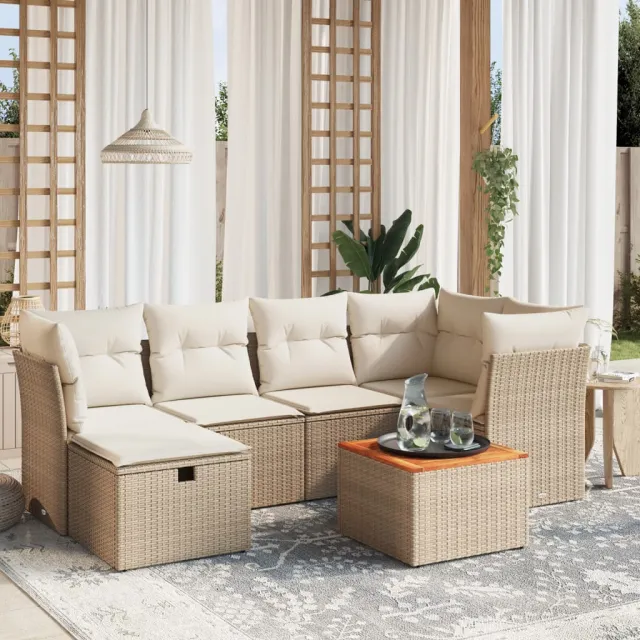 vidaXL 7-delige Loungeset met kussens poly rattan beige, foto 2