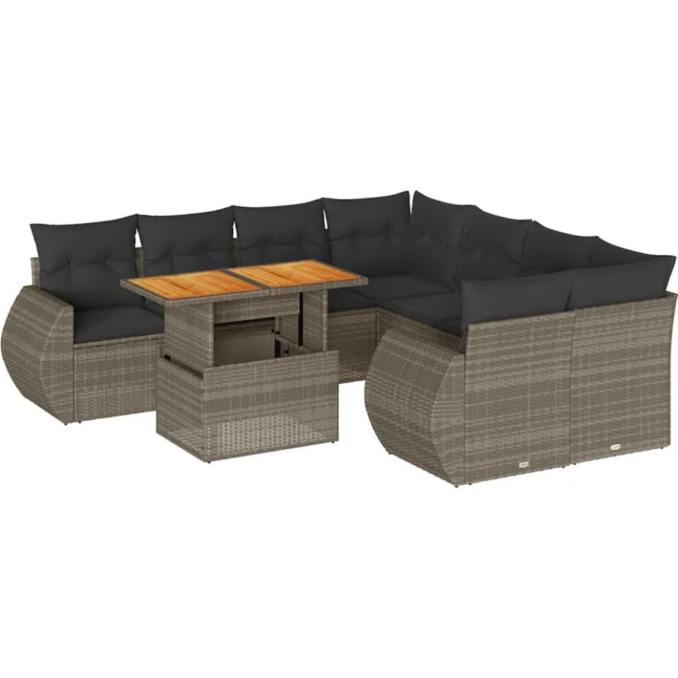 vidaXL 9-delige Loungeset met kussens poly rattan grijs, foto 3