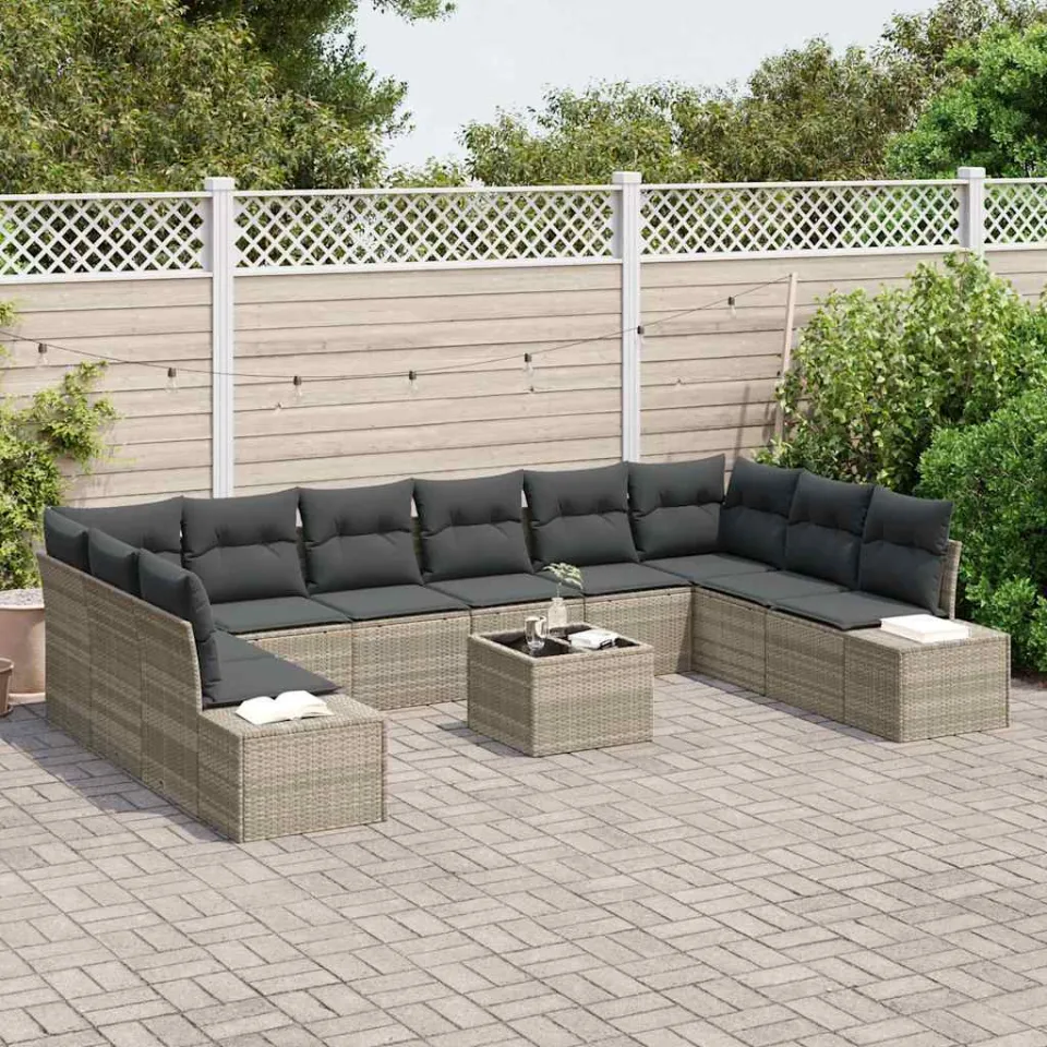 vidaXL Tuin Sofa Set 11 st Lichtgrijs poly rattan grijs, foto 2