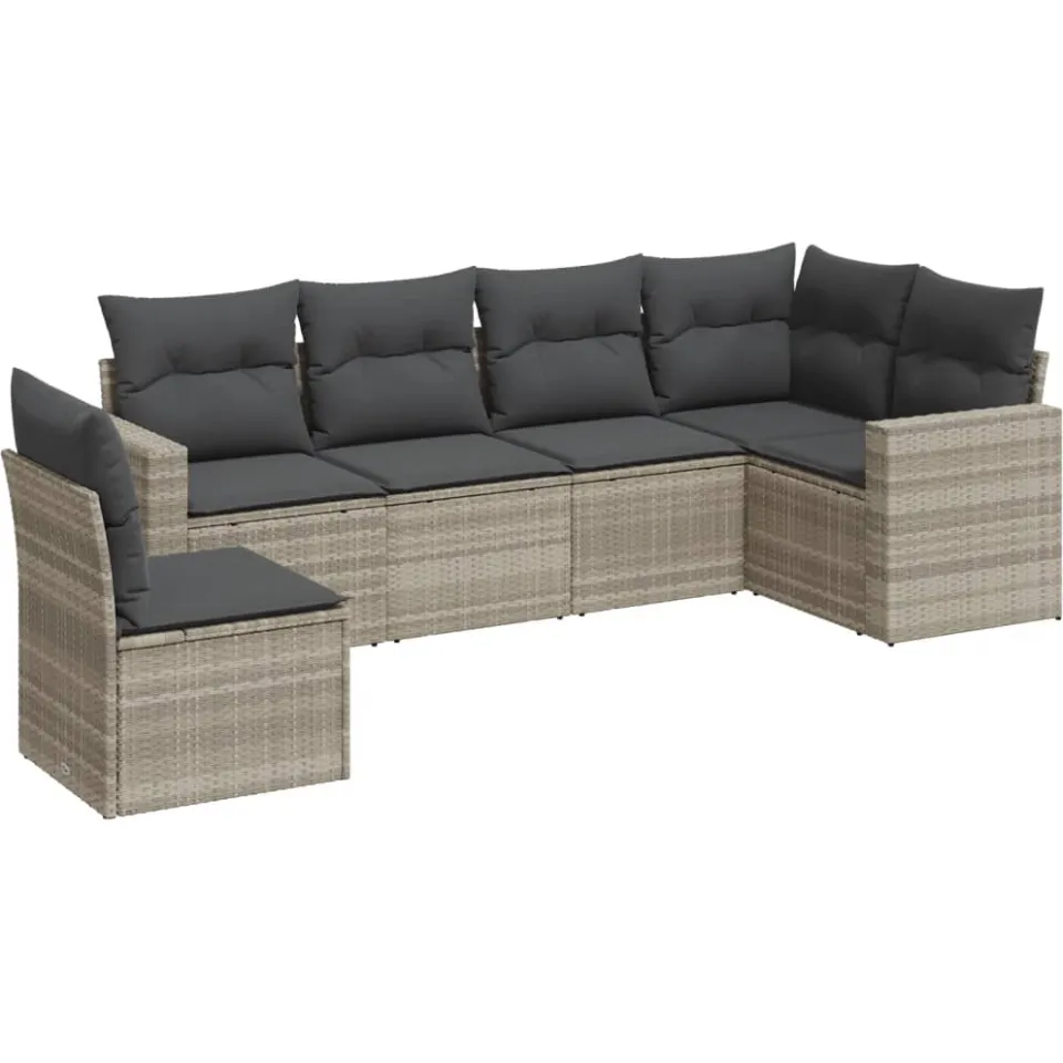 vidaXL 6-delige Loungeset met kussens poly rattan lichtgrijs