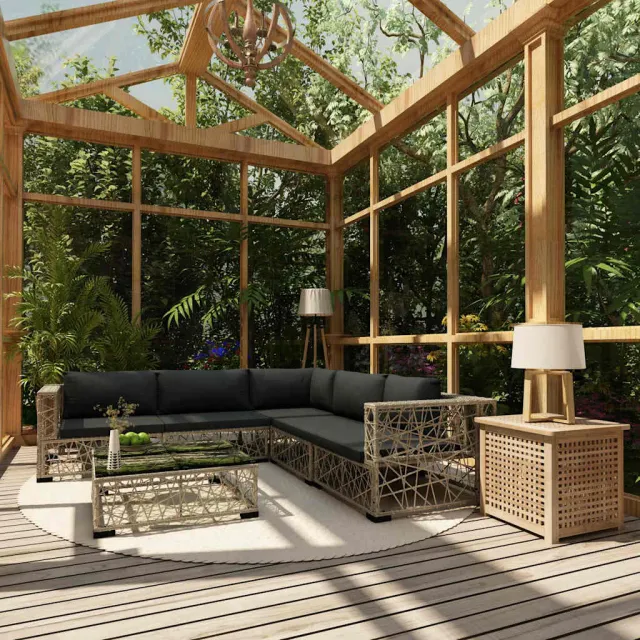 vidaXL 6-delige Loungeset met kussens poly rattan grijs, foto 2