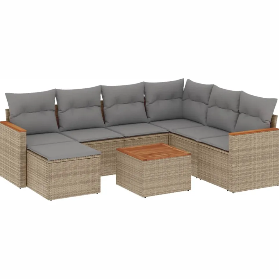 vidaXL 8-delige Loungeset met kussens poly rattan beige, foto 3