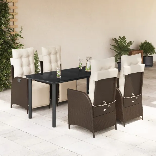 vidaXL 5-delige Tuinset met kussens poly rattan bruin, foto 2
