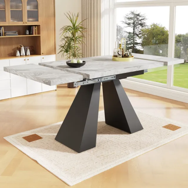 Maisentiel Uitschuifbare eettafel 99-159 x 74 x 77 cm - MDF marmerlook - grijs/zwart