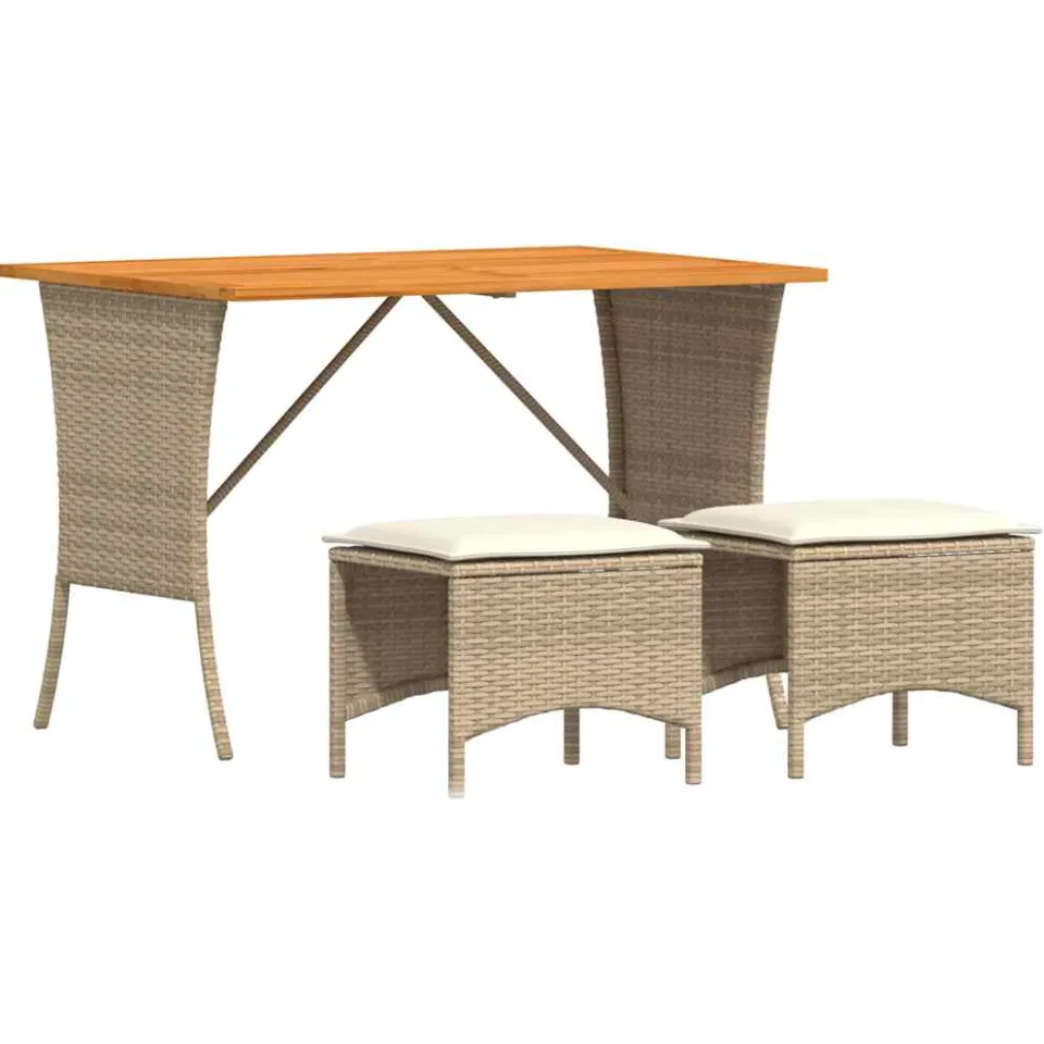 vidaXL 3-delige Tuinset met kussens poly rattan beige, foto 4