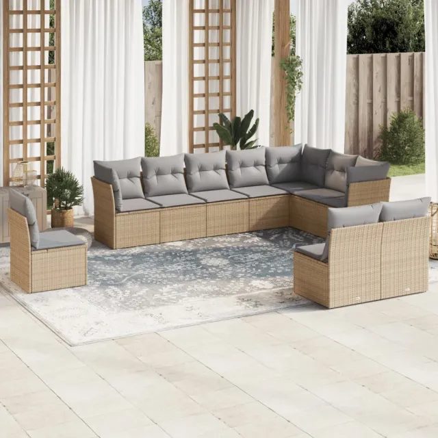 vidaXL 10-delige Loungeset met kussens poly rattan beige, foto 2