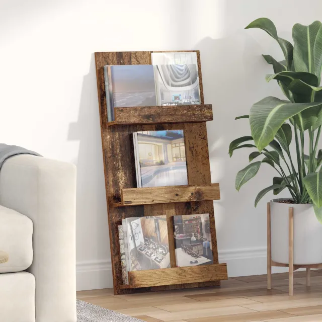 vidaXL Tijdschrift Rek met plank Oudhout 51 x 11 x 102 cm Bewerkt hout bruin, foto 2