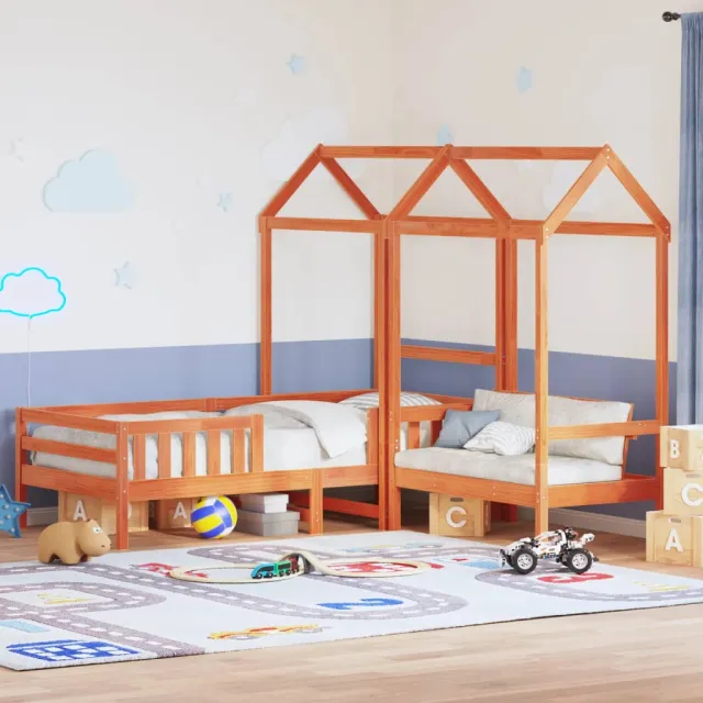 vidaXL Kinderbed met huisje massief grenenhout wasbruin 90x190 cm bruin
