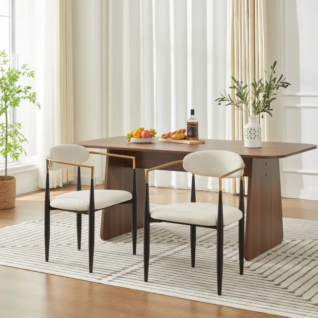 MIVRAY Eetkamerstoel Set Van 2 - Comfortabel Met Verstelbare Poten - Voor Eetkamer En Woonkamer - Stof Beige Zwart Goud Beige + Zwart